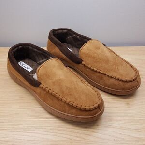 HAGGAR Slippers Mens Size 11 12 Tan Slip On Plush Lined Memory Foam